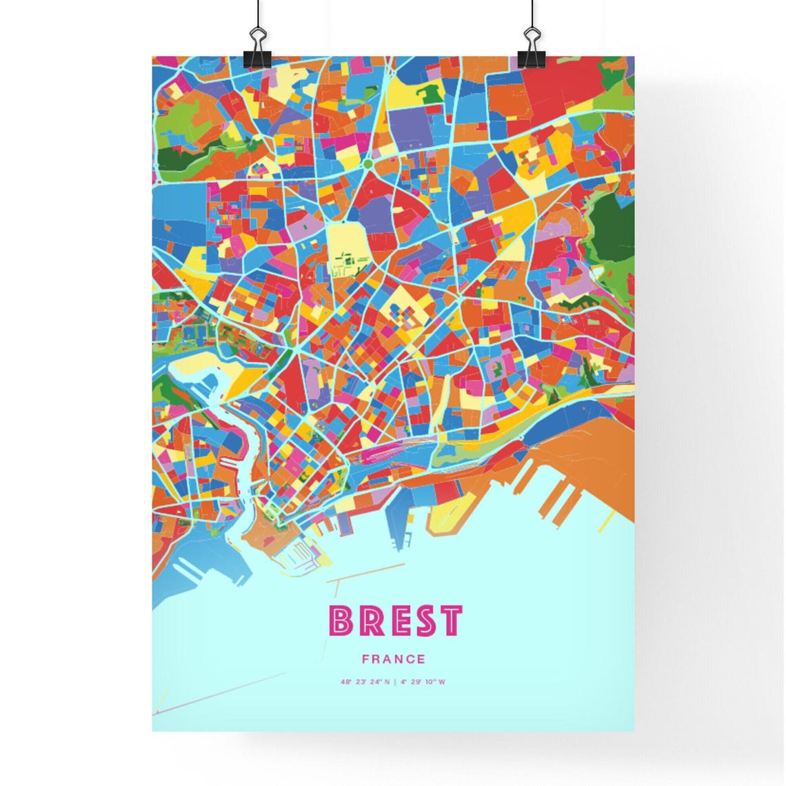 Brest France Rainbow Colored City Street Map Wall Decor Poster - Image 3