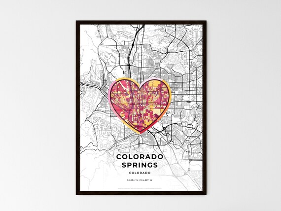 Colorado Springs Colorado Minimal Map Art With Colorful Heart Icon Poster