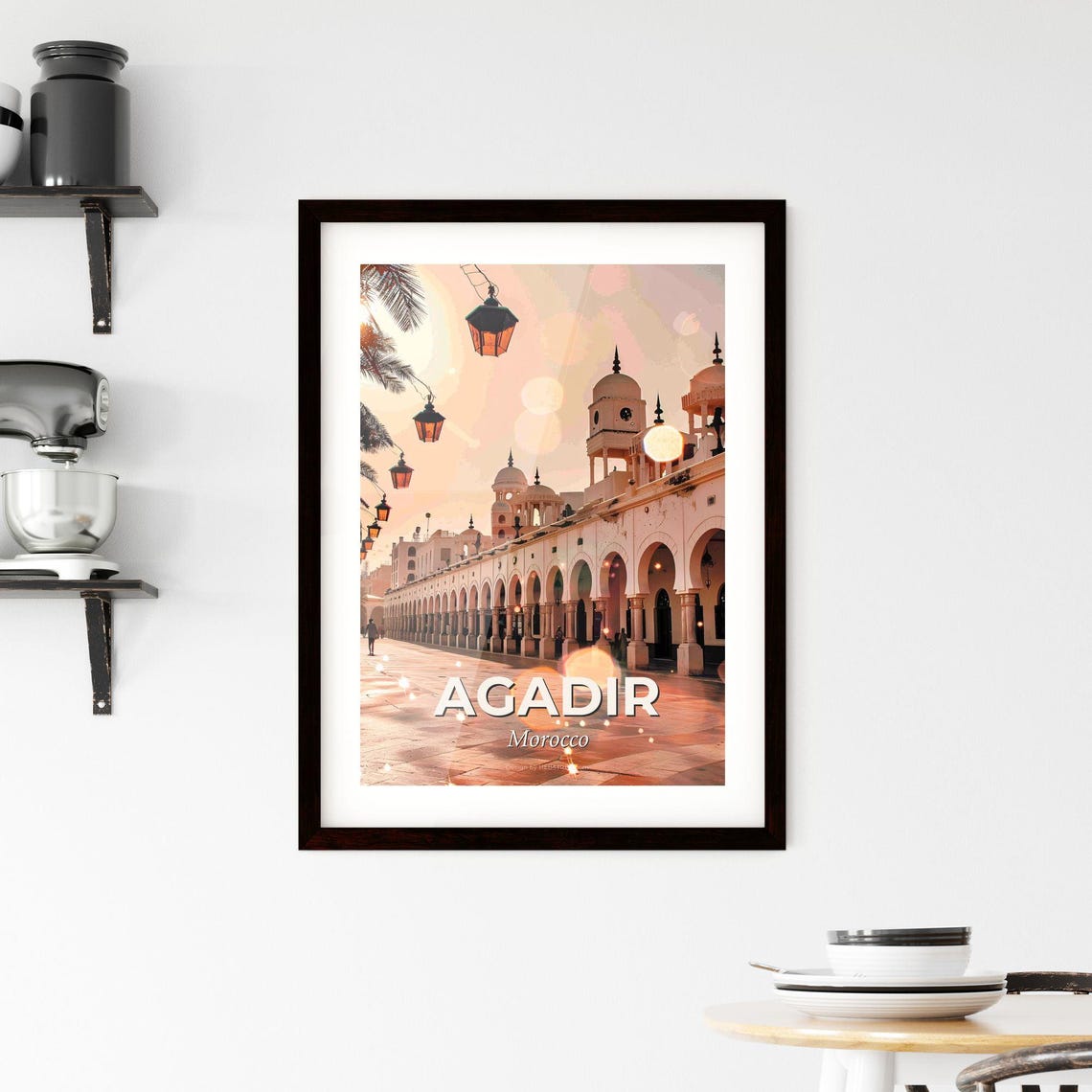 Agadir Morocco Grand Mosque Arcade Lanterns Sunset Street Poster - Image 2