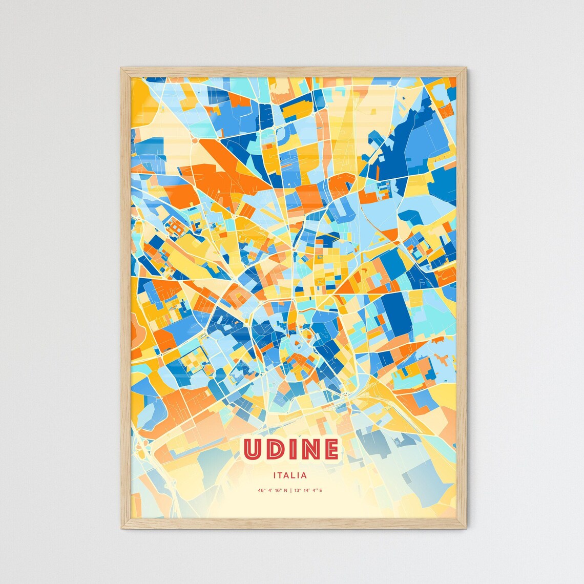 Udine Italy Colorful Friulian City Map Coordinates Art Poster