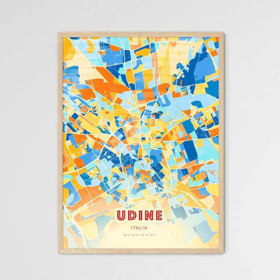 Udine Italy Colorful Friulian City Map Coordinates Art Poster