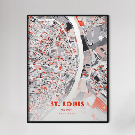 St Louis Missouri Modern Expressive Red Gray City Map Art Poster