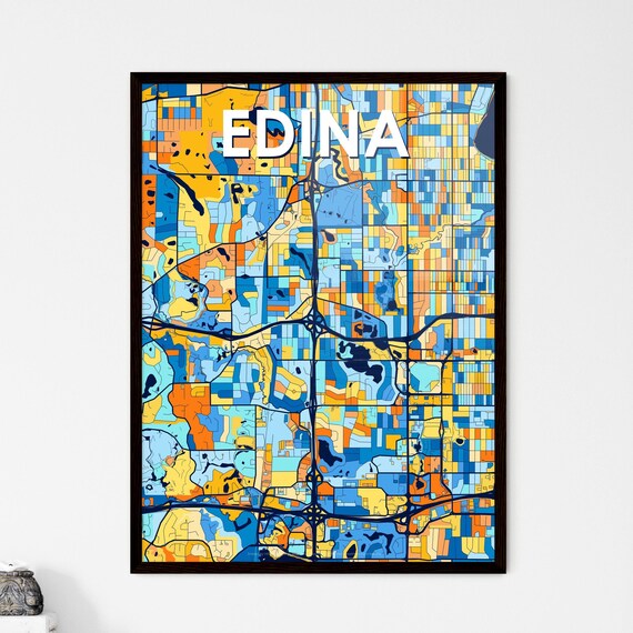 Edina Minnesota Bold Vibrant Blue and Orange City Map Poster