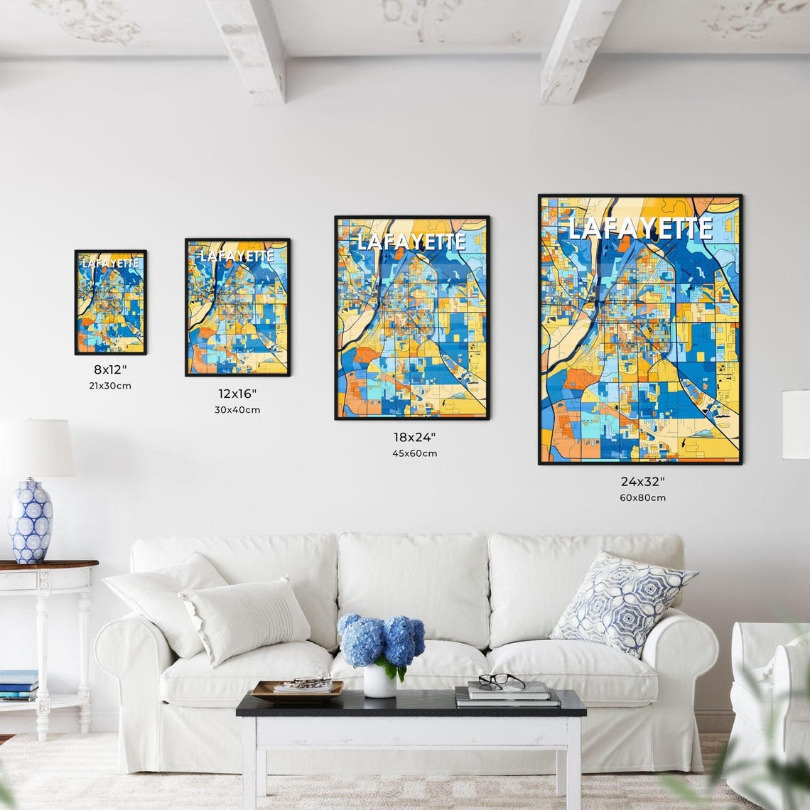 Lafayette Indiana Vibrant Stylized Blue and Orange City Map Poster - Image 3