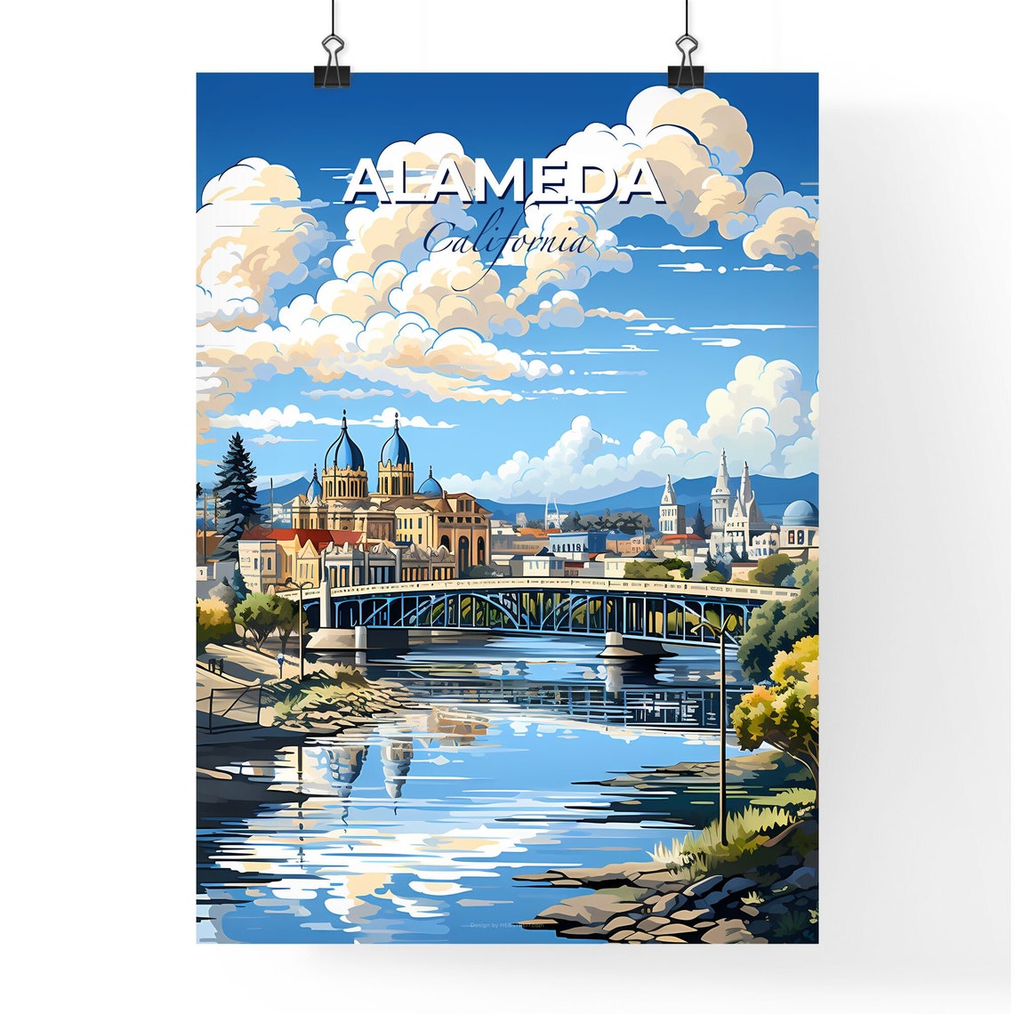 Alameda California River Bridge Domed Buildings Scene Poster - Image 4