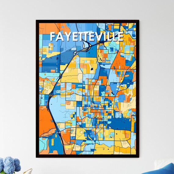 Fayetteville Arkansas Vibrant Colorful Illustrated Street Map Art Poster