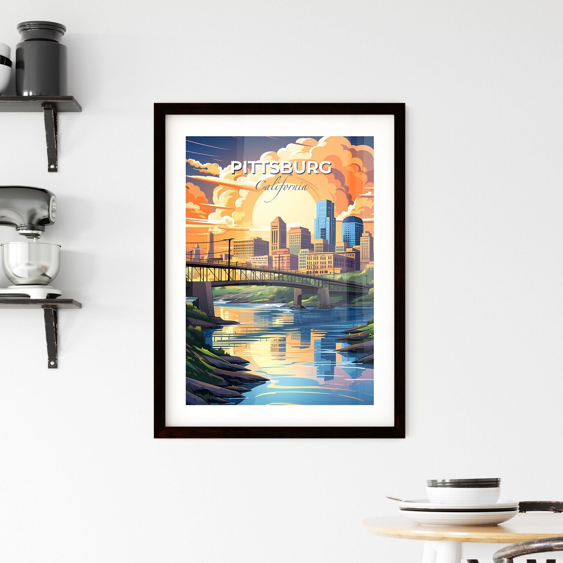 Pittsburg California River Bridge Skyline Sunset Travel Poster - Image 2
