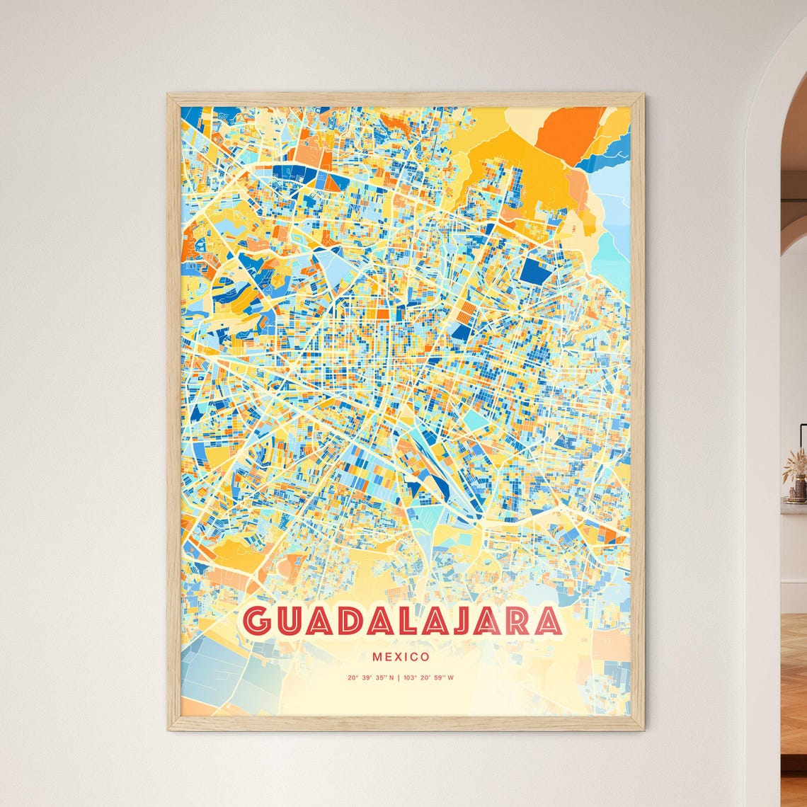 Vibrant Guadalajara Mexico Blue Orange City Street Map Poster