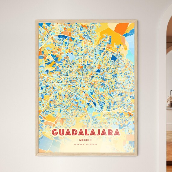 Vibrant Guadalajara Mexico Blue Orange City Street Map Poster