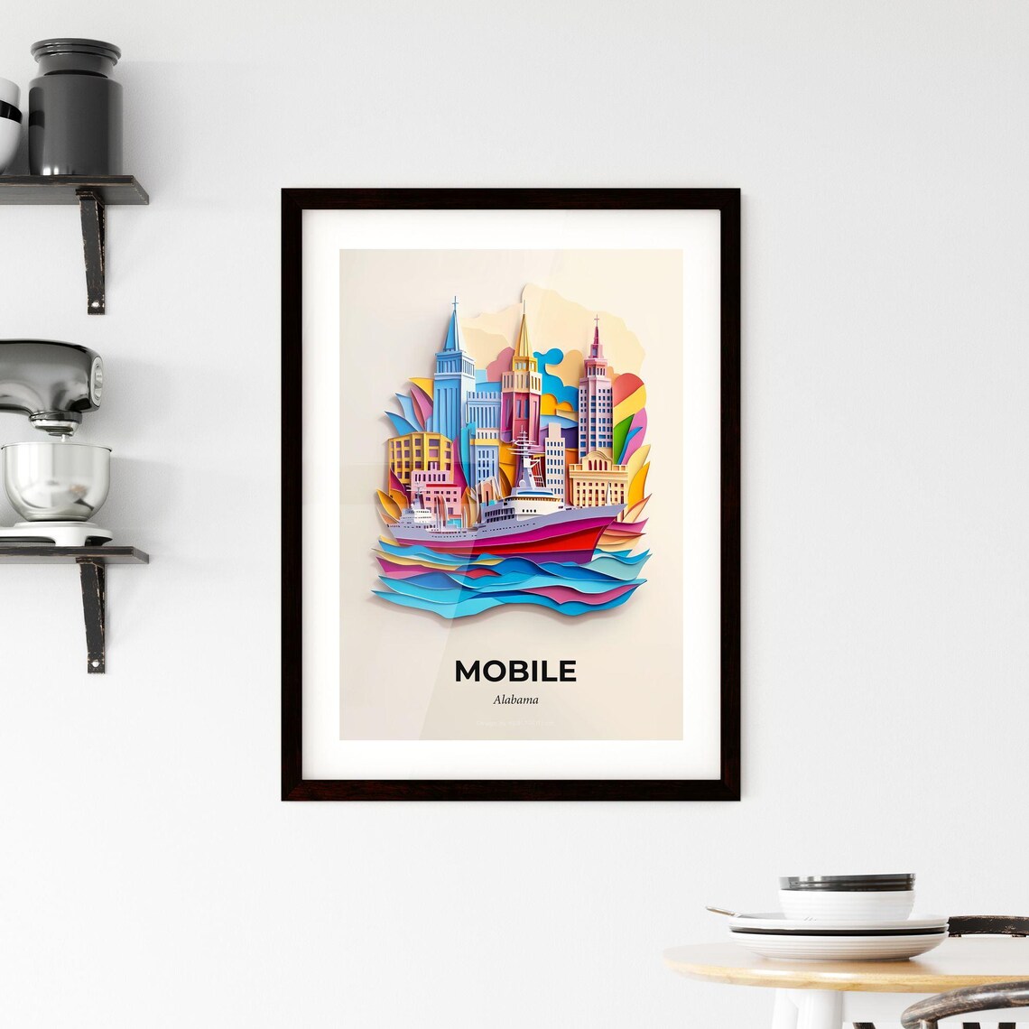 Mobile Alabama Colorful Paper Cut Cruise Ship Skyline Travel Poster - Image 2