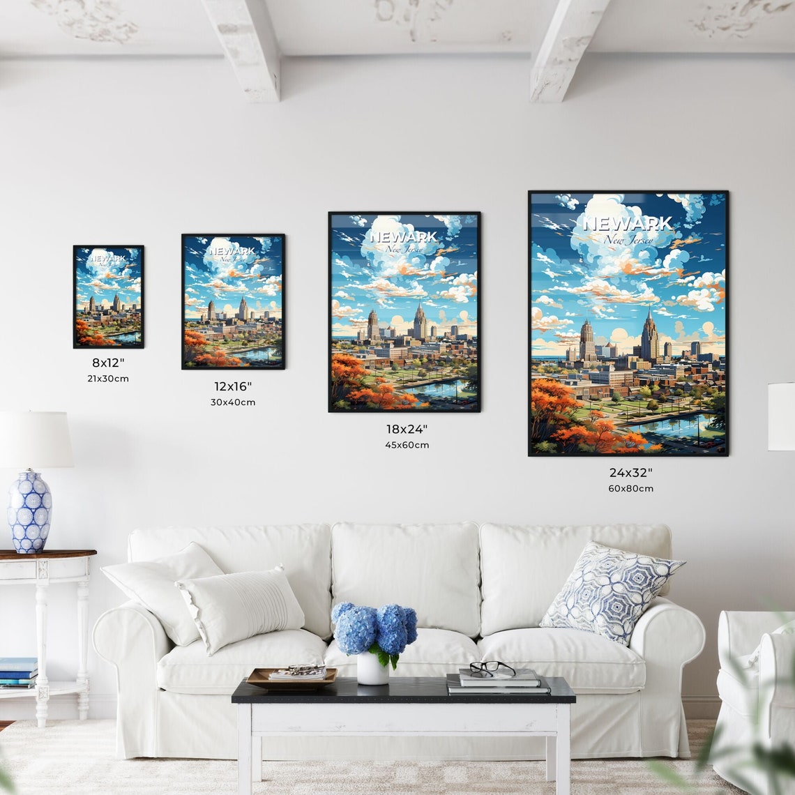 Newark New Jersey Historic Skyline above Autumn Trees Poster - Image 3