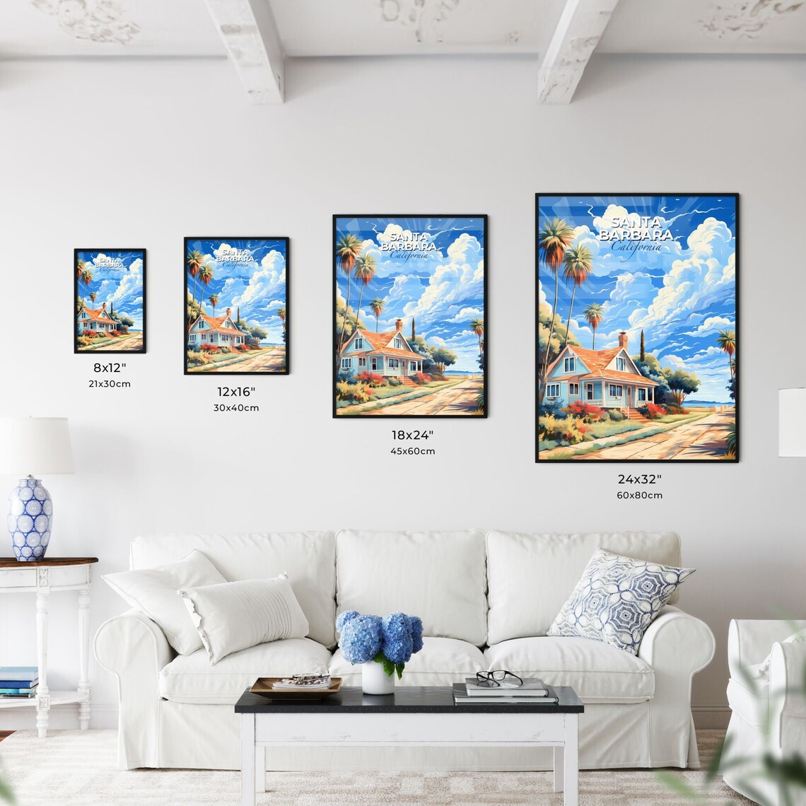 Santa Barbara California Beach Bungalow Palms Coastal Travel Poster - Image 3