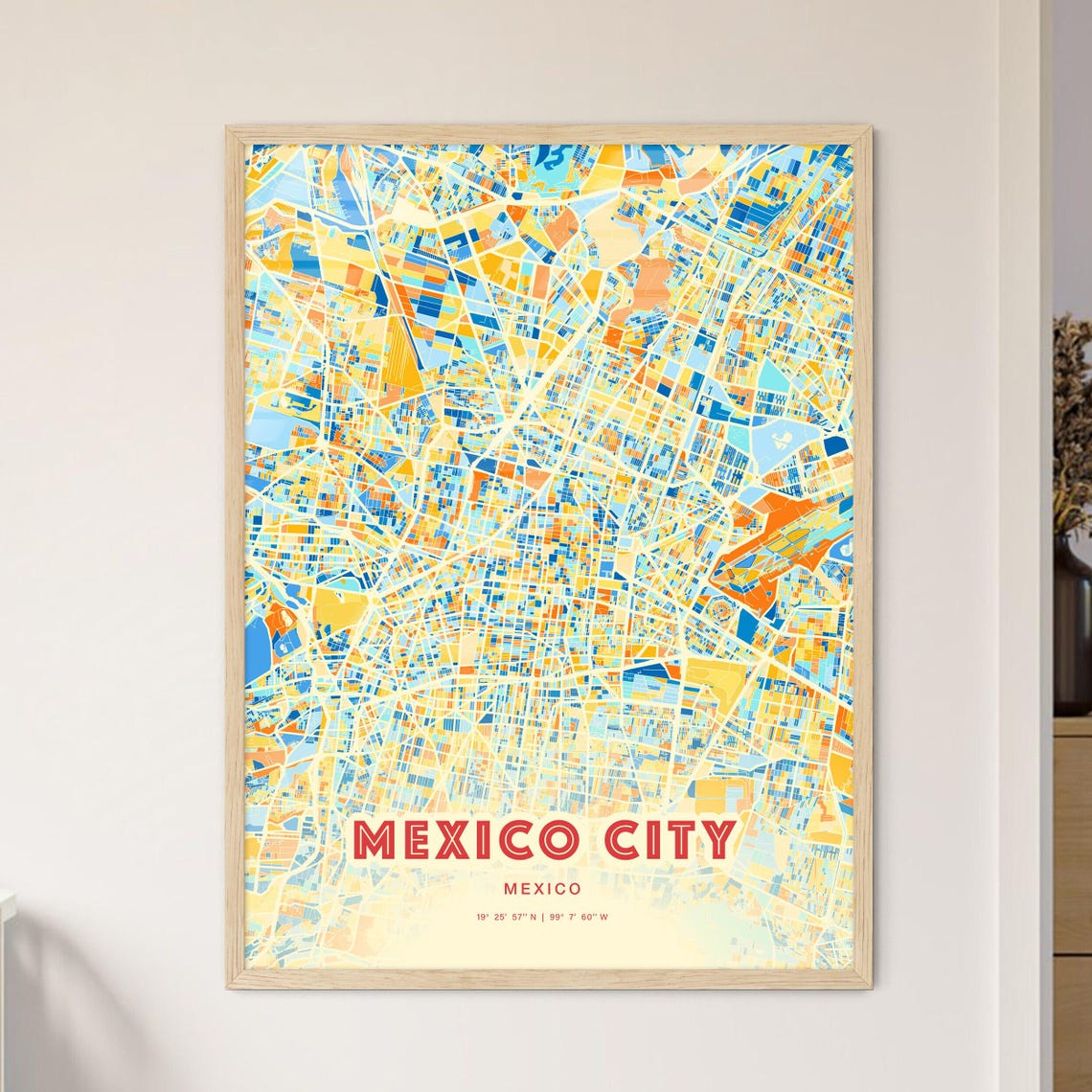 Mexico City Mexico Colorful Blue Orange Abstract City Map Art Poster