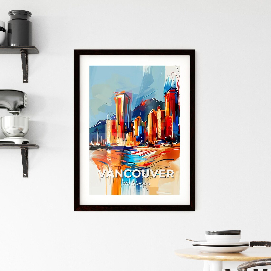 Vancouver Washington Vibrant Watercolor Skyline City Travel Poster - Image 2