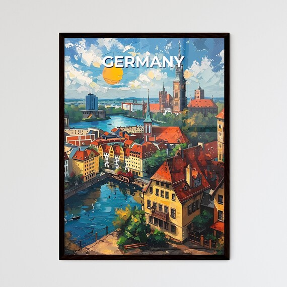 Germany Historic European Riverside Old Town Sunlit Travel Poster