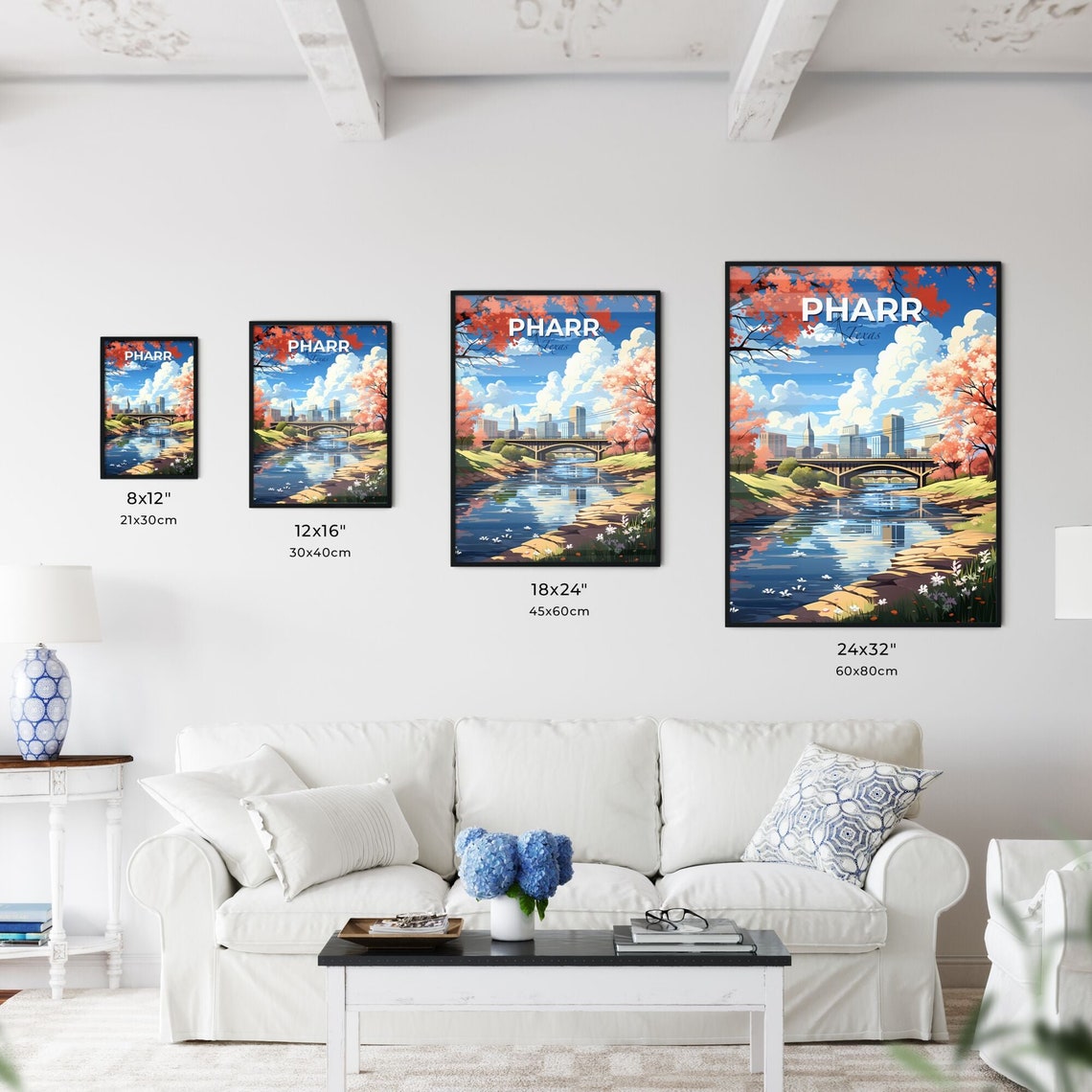 Pharr Texas Cherry Blossom River Bridge City Skyline Art Poster - Image 3