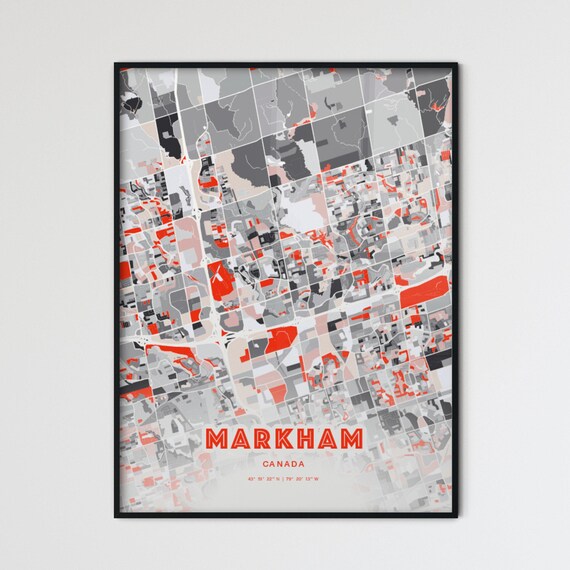 Markham Canada Expressive Red Abstract Modern City Map Art Poster