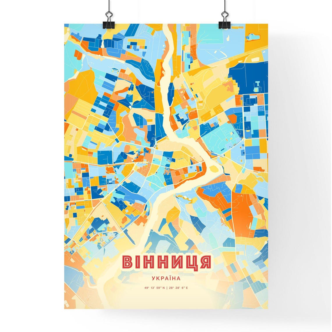 Vinnytsia Ukraine Vibrant City Map Poster Blue Orange Gift Wall Decor - Image 3