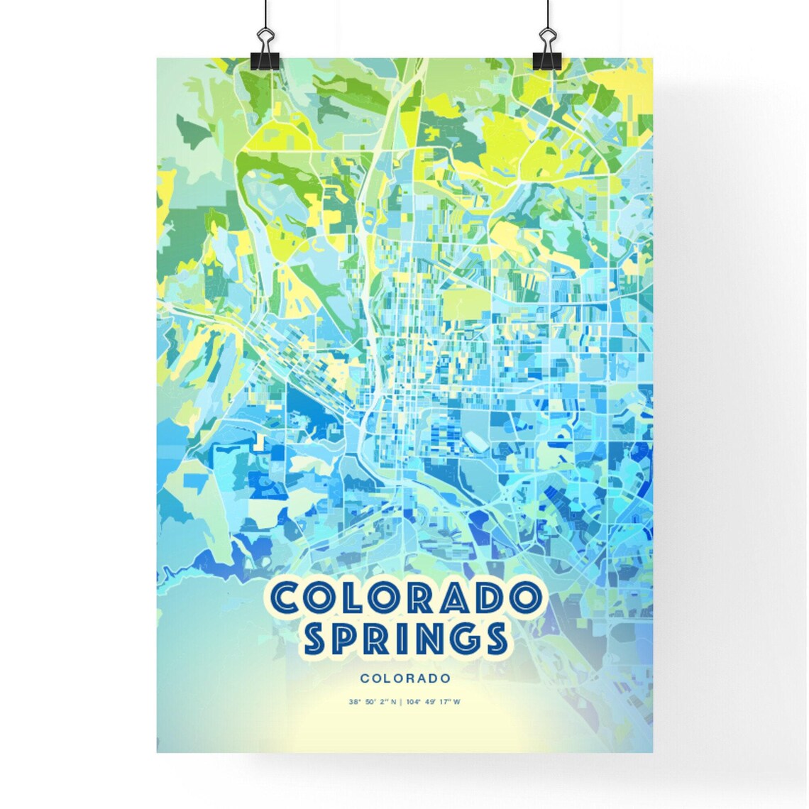 Colorado Springs Colorado Bluish Gradient City Map Art Poster Customizable - Image 3