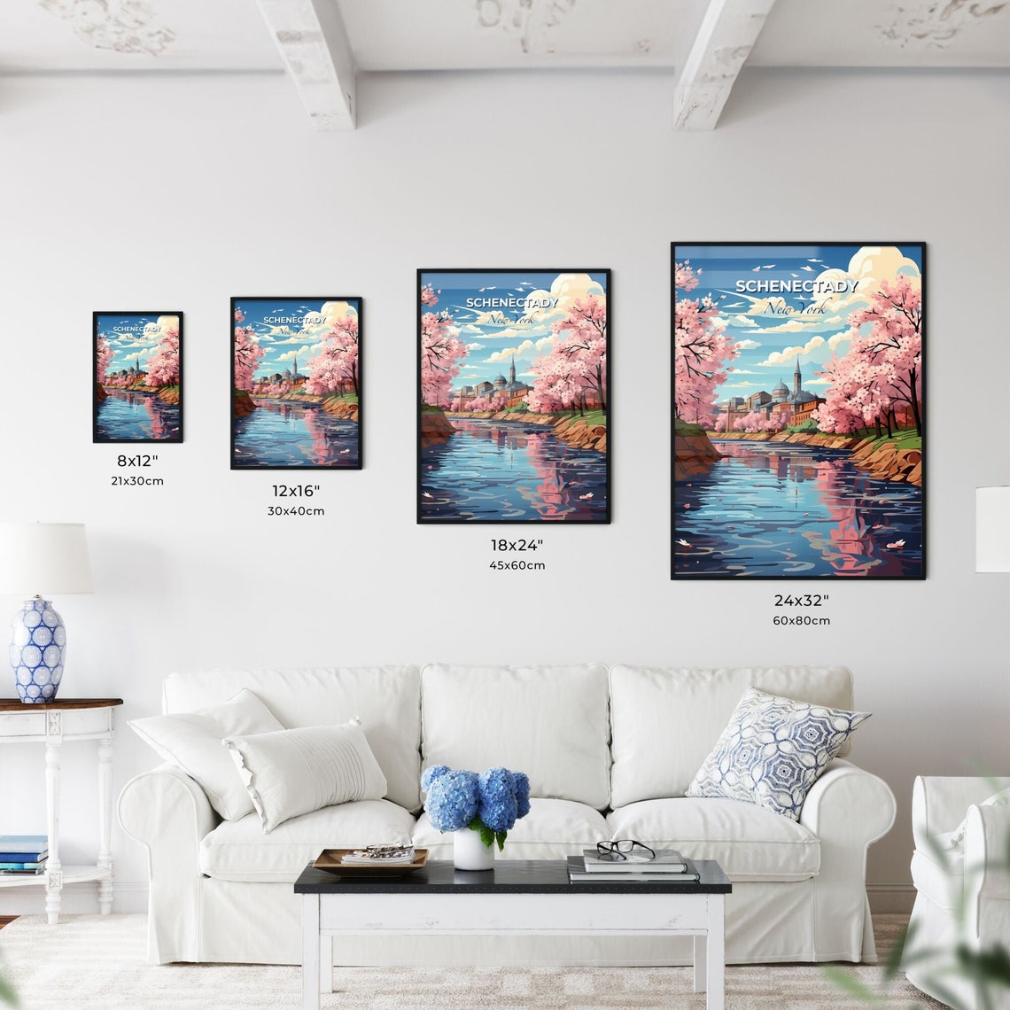 Schenectady New York Cherry Blossom River Town Scene Art Poster - Image 3