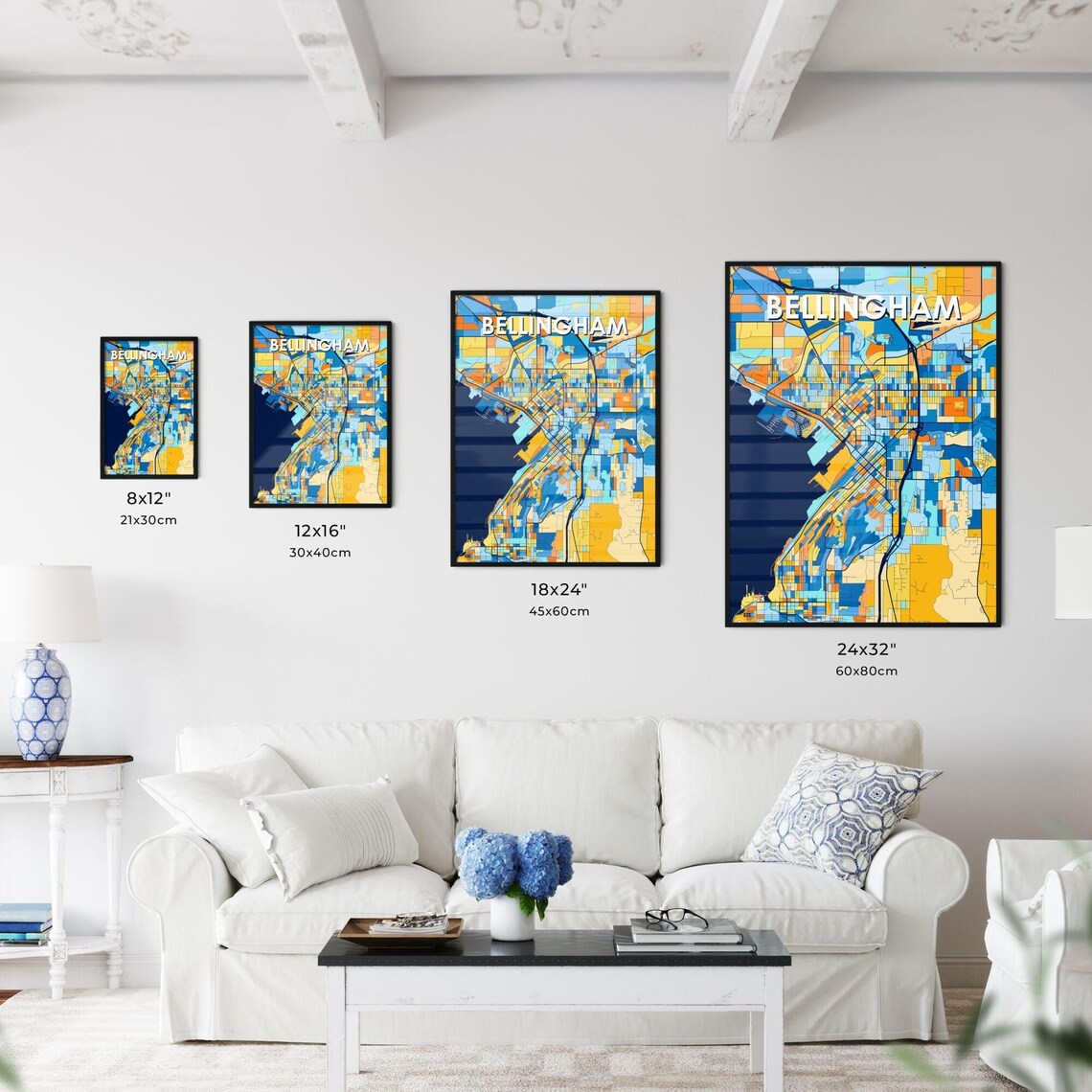 Bellingham Washington Vibrant Colorful Geometric Street Grid City Map Art Poster - Image 3