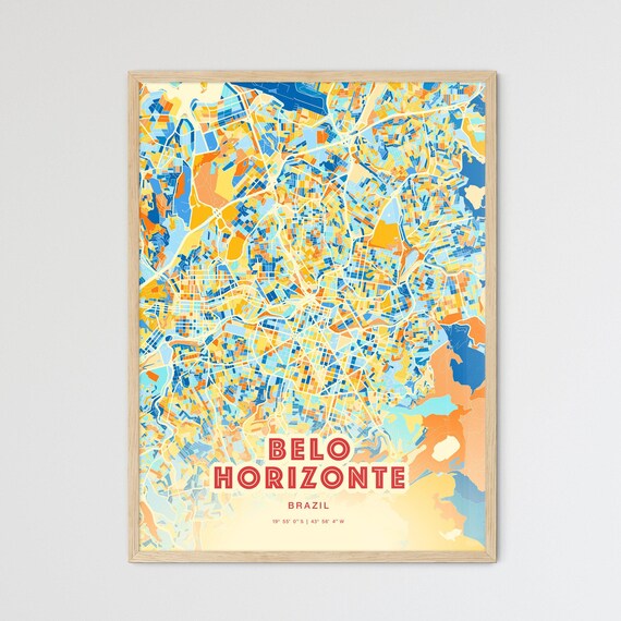 Belo Horizonte Brazil Blue Orange Modern City Street Map Art Poster