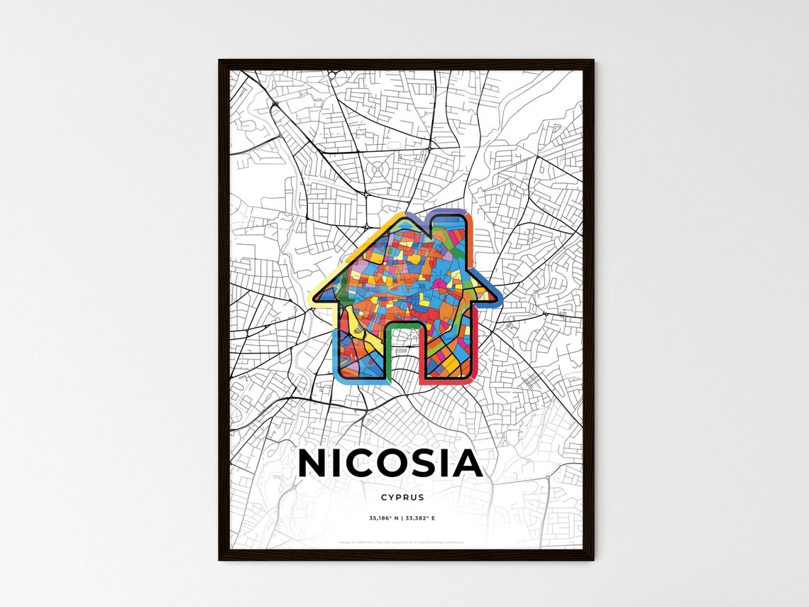 Nicosia Cyprus Modern Minimalist Heart Street Map Art Poster - Image 3