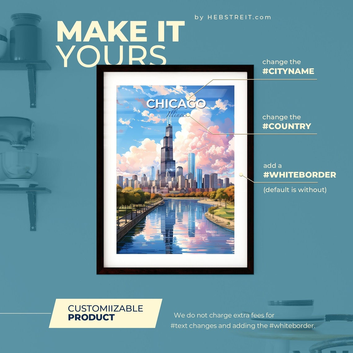 Chicago Illinois Downtown Skyline River Reflection City Travel Poster - Image 2