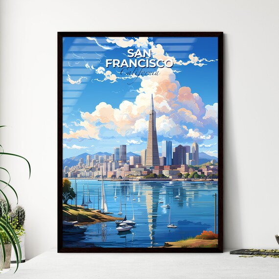 San Francisco California Vintage Bay Skyline Sailboats Poster