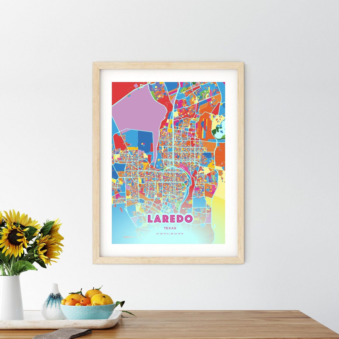 Laredo Texas Modern Crazy Colorful Mosaic City Map Art Poster - Image 2