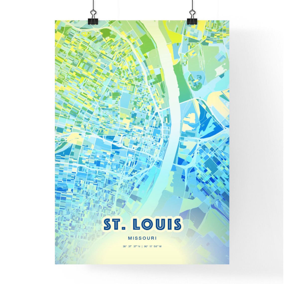 St. Louis Missouri Bluish Gradient City Map Art Poster Customizable - Image 3