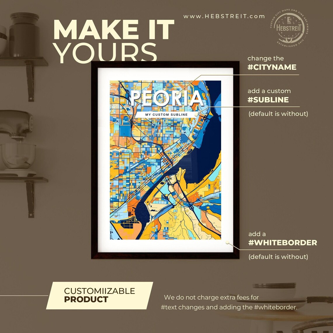 Peoria Illinois Vibrant Colorful Mosaic City Street Map Art Poster - Image 2