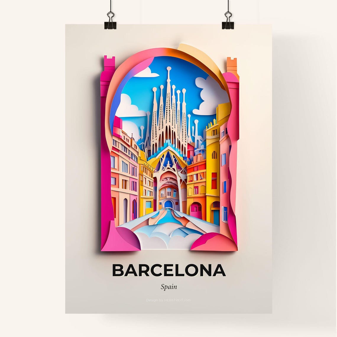 Barcelona Spain Colorful Paper Cut Sagrada Familia Travel Poster - Image 4