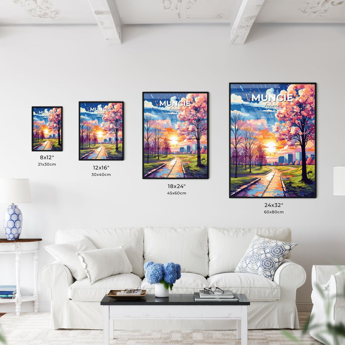 Muncie Indiana Blossom Park Pathway Skyline Sunset Travel Poster - Image 3