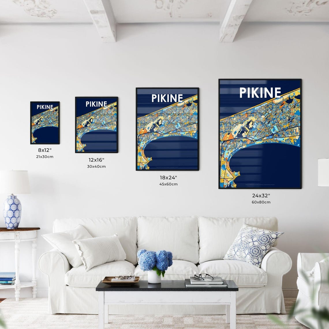 Pikine Senegal Colorful City Street Map Poster Art Blue Yellow - Image 3