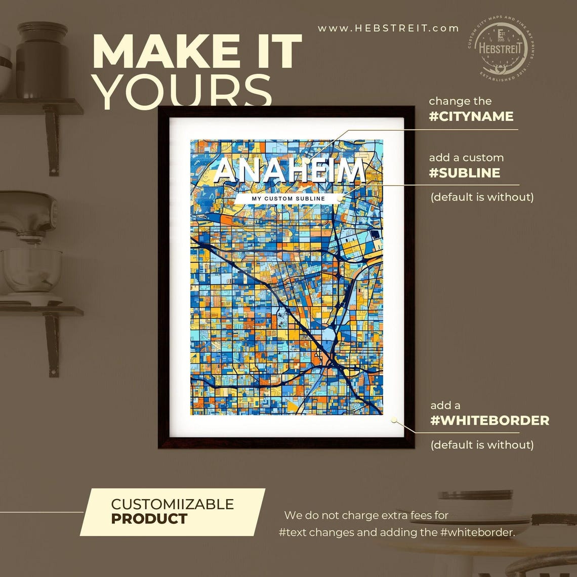 Anaheim California Vibrant Colorful Mosaic City Street Map Art Poster - Image 2