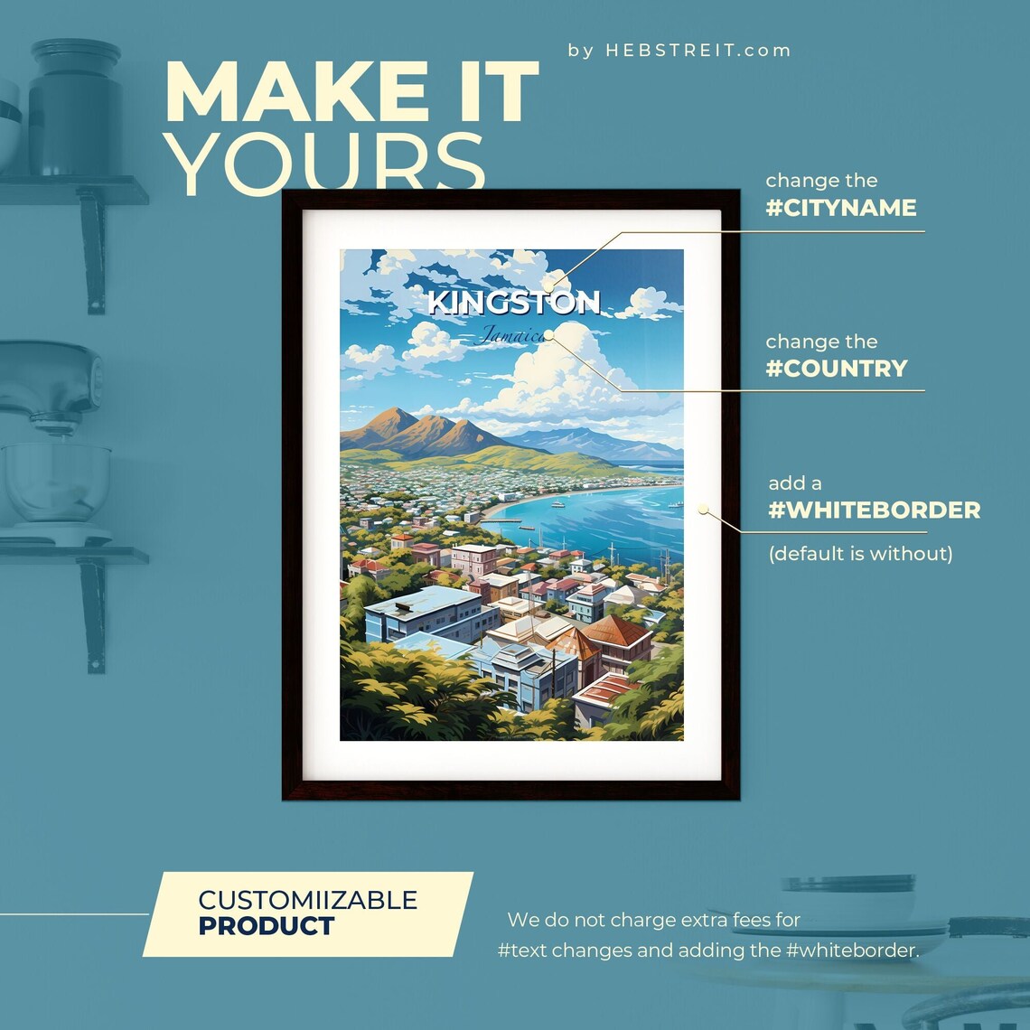 Kingston Jamaica Travel Poster Caribbean Coastal City Skyline Beach Art - Image 2