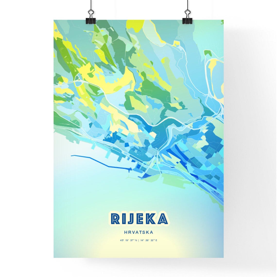 Rijeka Hrvatska Colorful Modern Bluish Coastal City Map Art Poster - Image 2
