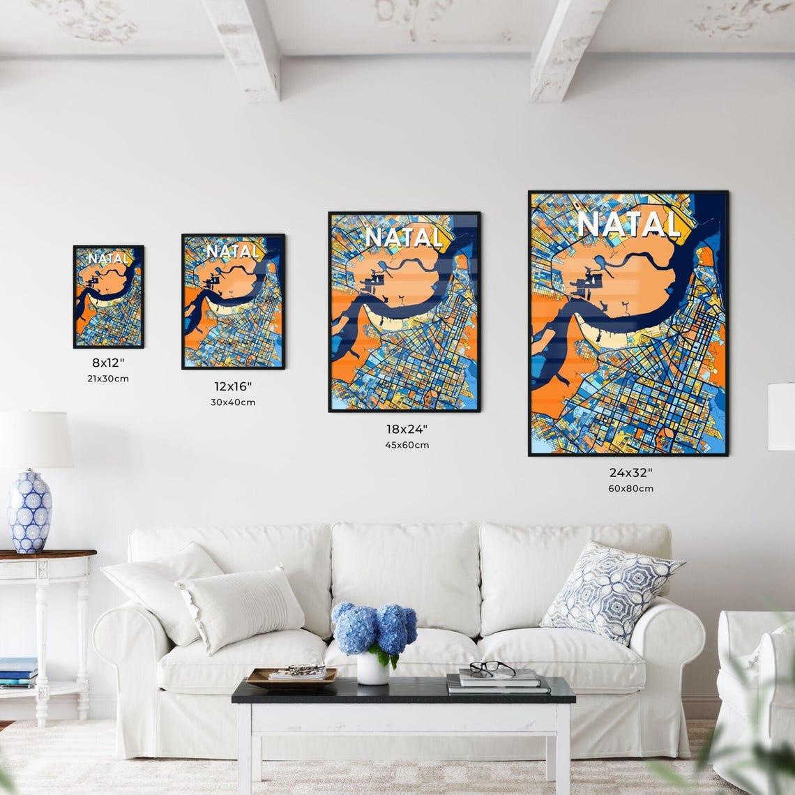 Natal Brazil Stylish Vibrant Blue and Orange Mosaic City Map Poster - Image 3