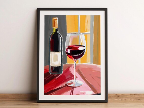 Red Wine Bottle And Glass On Crimson Table Still Life Poster