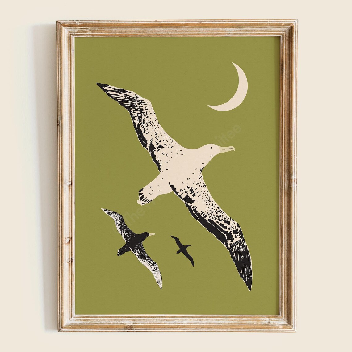 The Albatross Soaring Seabirds Moonlit Sky Bird Illustration Print
