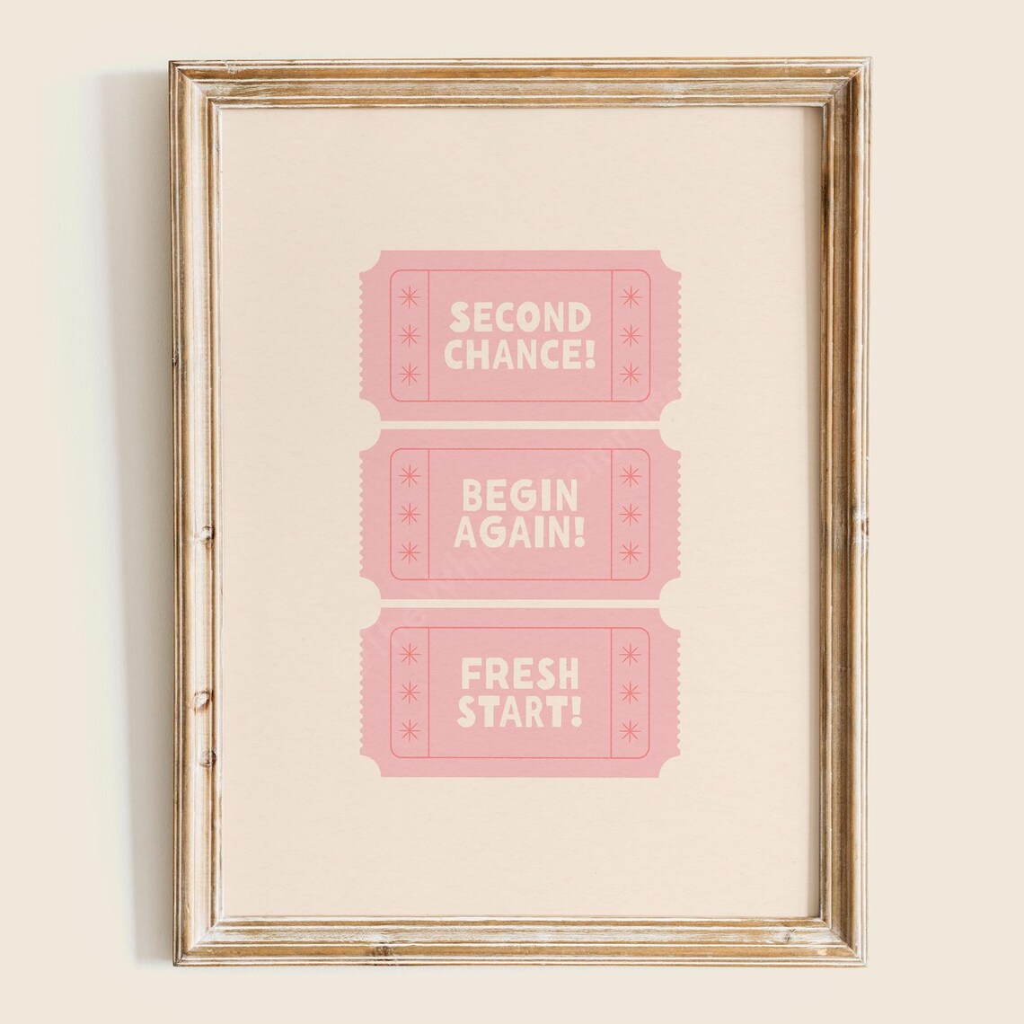 Second Chance Fresh Start Pink Retro Movie Ticket Stub Wall Print