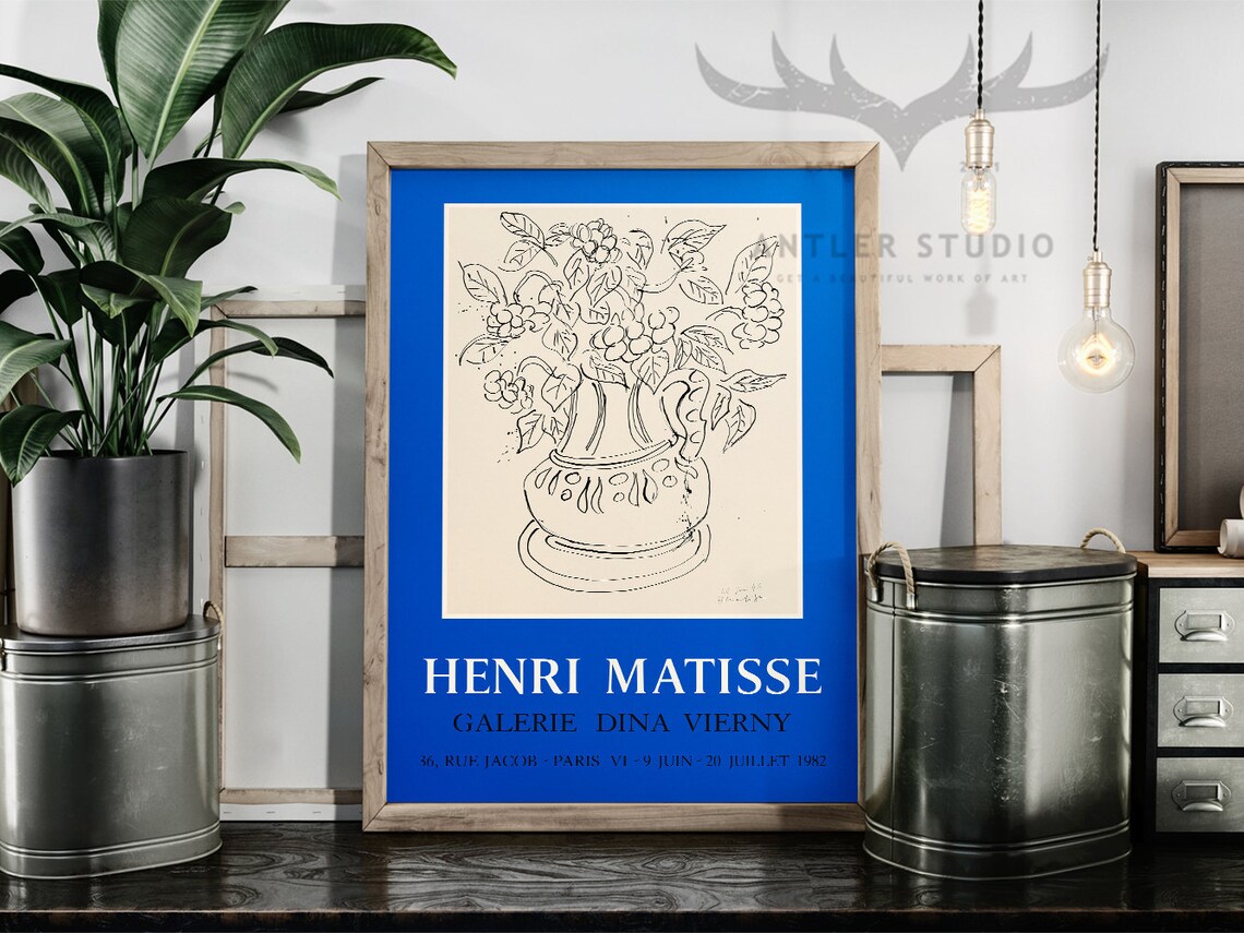 Henri Matisse Flower Pitcher Ink Line Drawing 1982 Paris Gallery Poster - Image 2