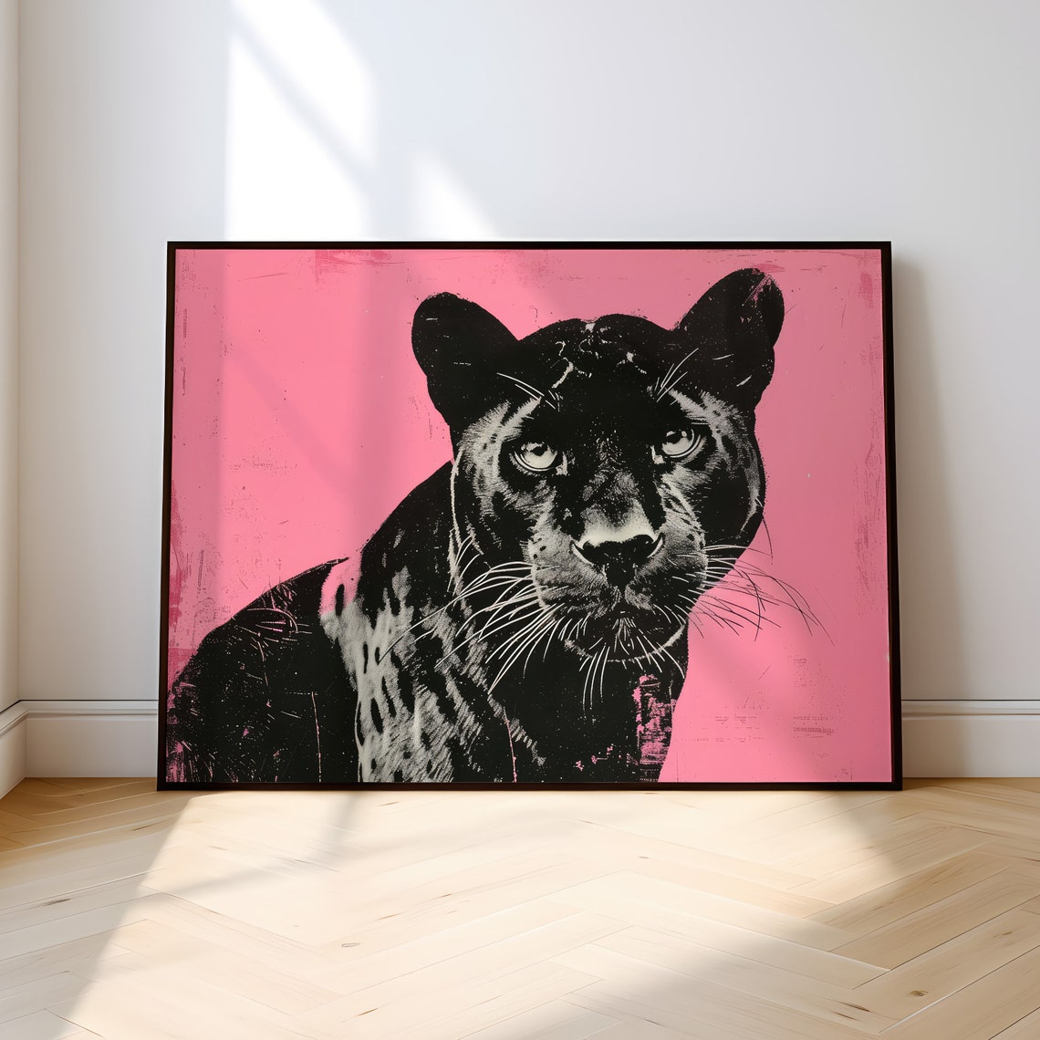 Black Panther Portrait On Hot Pink Grunge Pop Art Wildlife Print