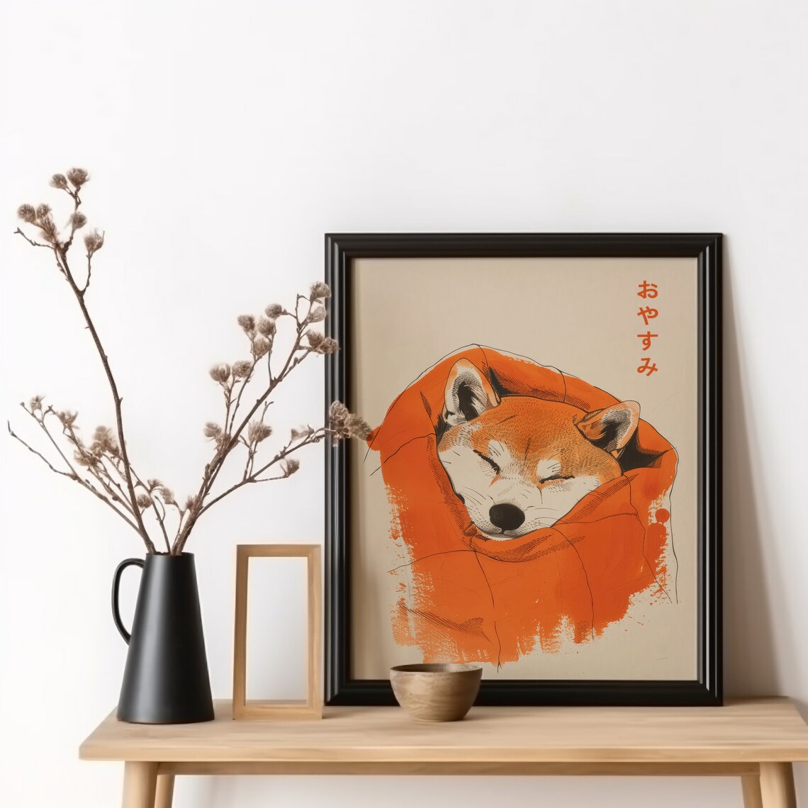 Oyasumi Shibe Japanese Dog Woodblock Art Print