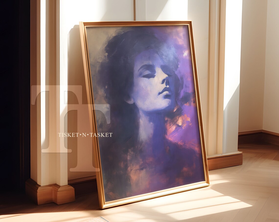 Purple Abstract Woman Portrait Moody Violet Oil Painting Print