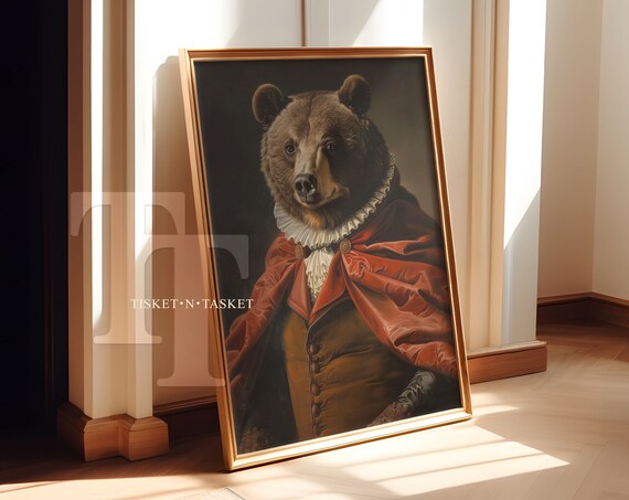 Regal Victorian Portrait Of A Bear Dark Academia Animal Vintage Style Wall Art