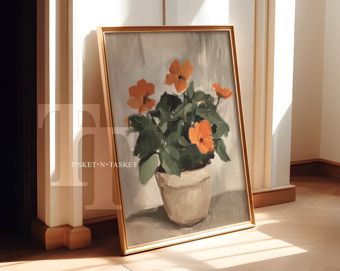 Vintage Botanical Flowers in a Pot Art Print