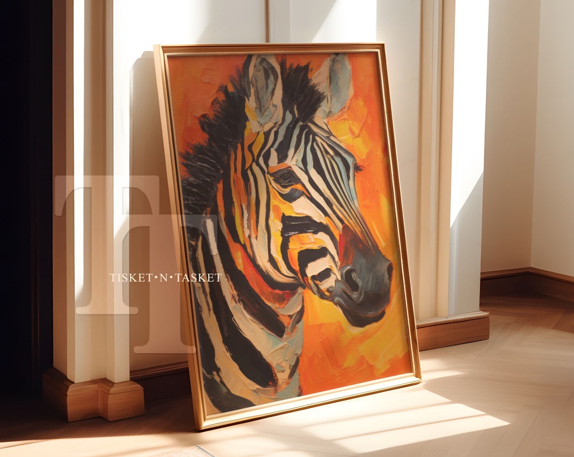 Orange And Yellow Zebra Portrait Painting Vertical Wall Art
