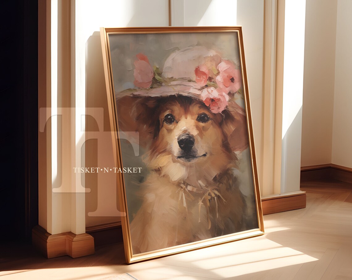 Spring Oil Painting Of A Dog, Wall Art Print